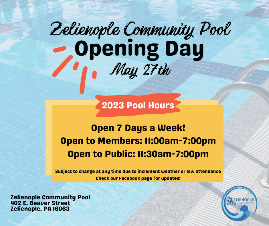 Zelienople Community Pool Memberships Available! (8)